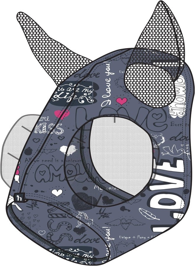 HORZE Elastic Pull-On Fly Mask - Dark Navy Graffiti - Horse - Image 3
