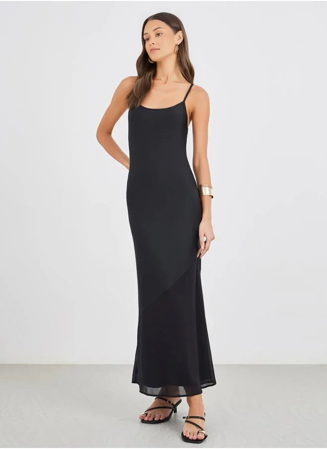 Styli Styli Knit Satin Strappy A-Line Maxi Dress