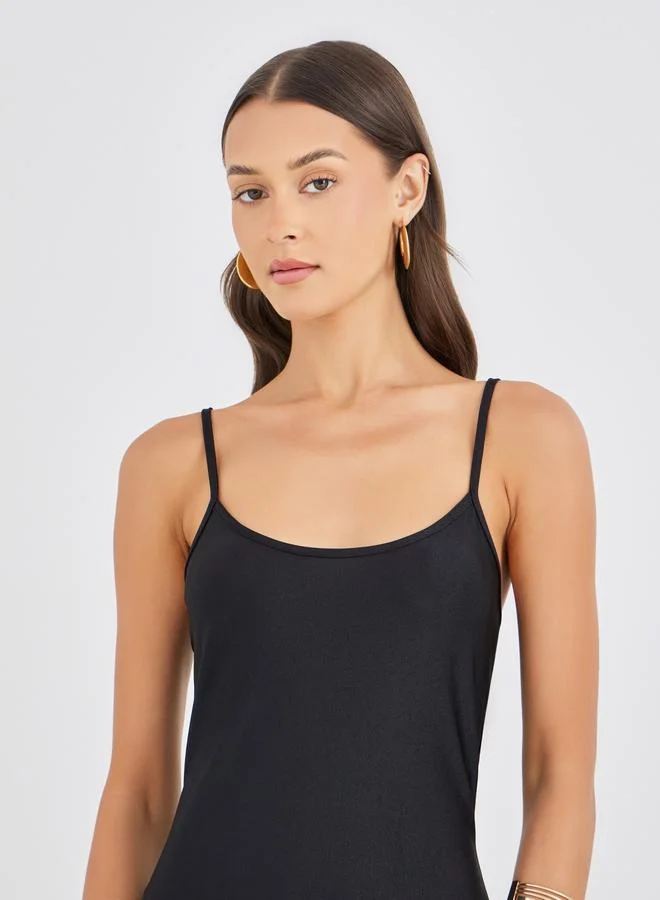 Styli Knit Satin Strappy A-Line Maxi Dress