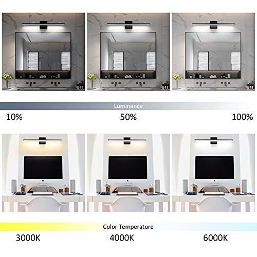 Ralbay 24in Dimmable Black Vanity Light with Remote Control Color Temperature Adjustable 20W Modern LED Bathroom Lighting Fixture - Image 2