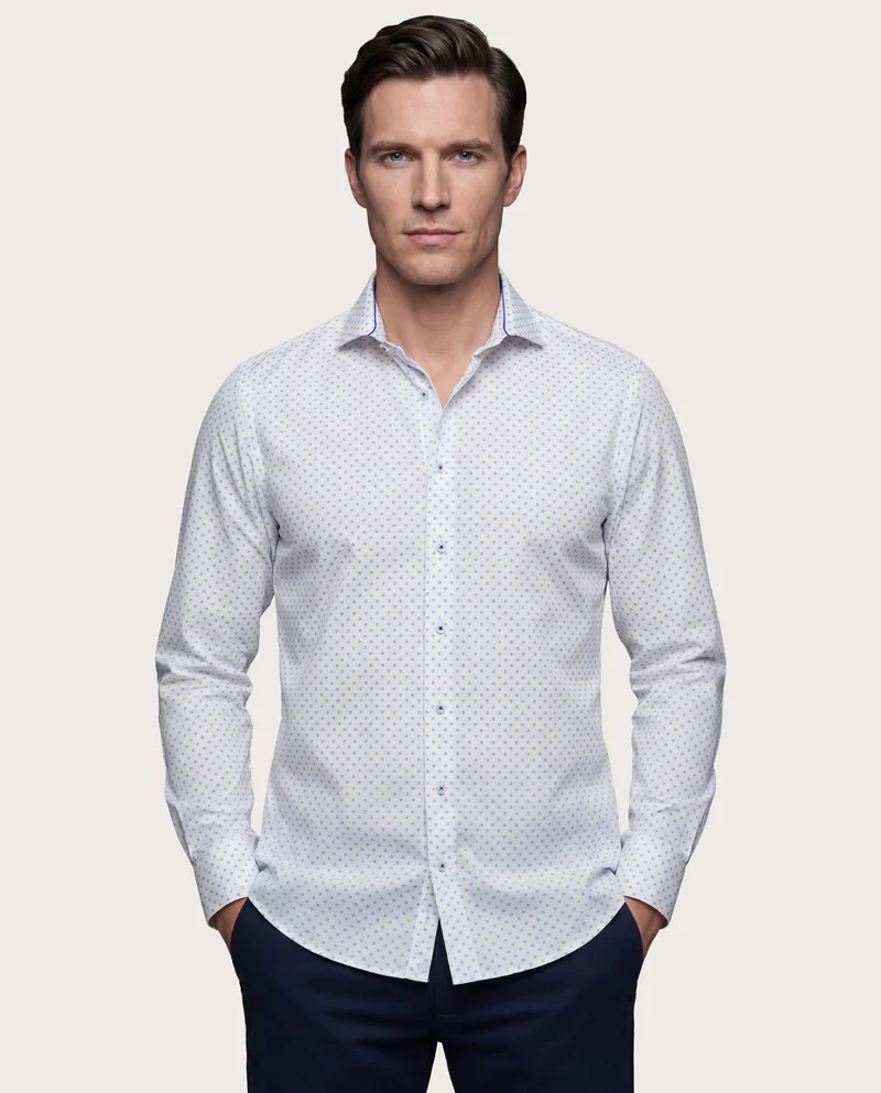 كاميتشسما Trendy White Printed Poplin Extra Slim Shaped Shirt