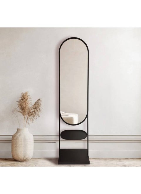 Black Iron Frame Full Length Mirror With Holder, Size 180X45.5 Cm