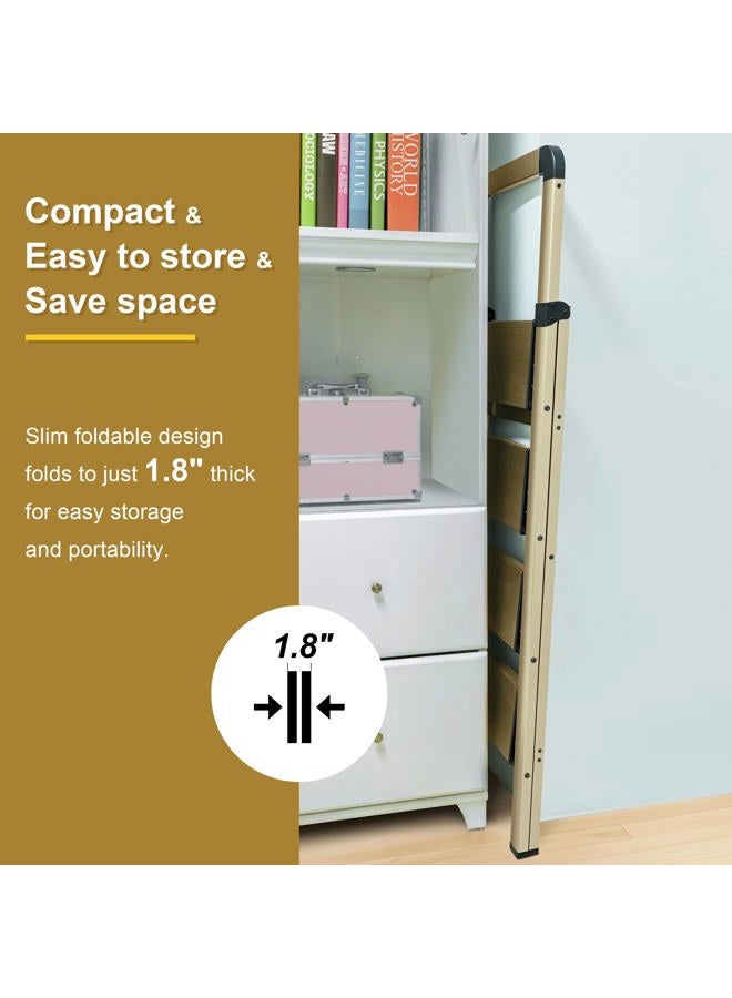 BIBKOKE Step Ladders Folding 4-Step Champagne Gold Finish Aluminum Foldable Step Stool,Anti-Slip Portable Sturdy for Home & Kitchen Office 330 lbs - Image 5