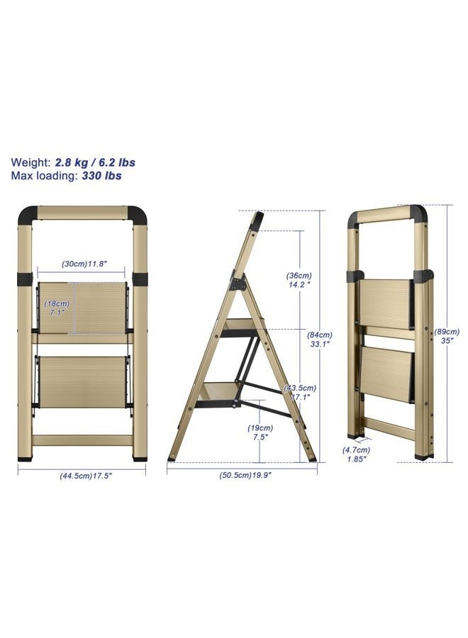 BIBKOKE Step Ladders Folding 4-Step Champagne Gold Finish Aluminum Foldable Step Stool,Anti-Slip Portable Sturdy for Home & Kitchen Office 330 lbs - Image 2