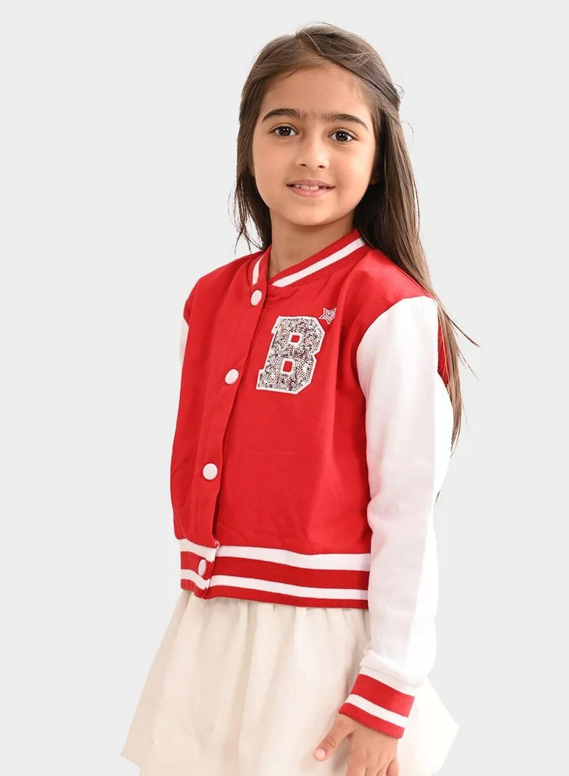 Bonkids Regular Fit Printed Red And White Cotton Sweatshirt For Girls Round Neck Flat Collar Pull On 100 % Cotton