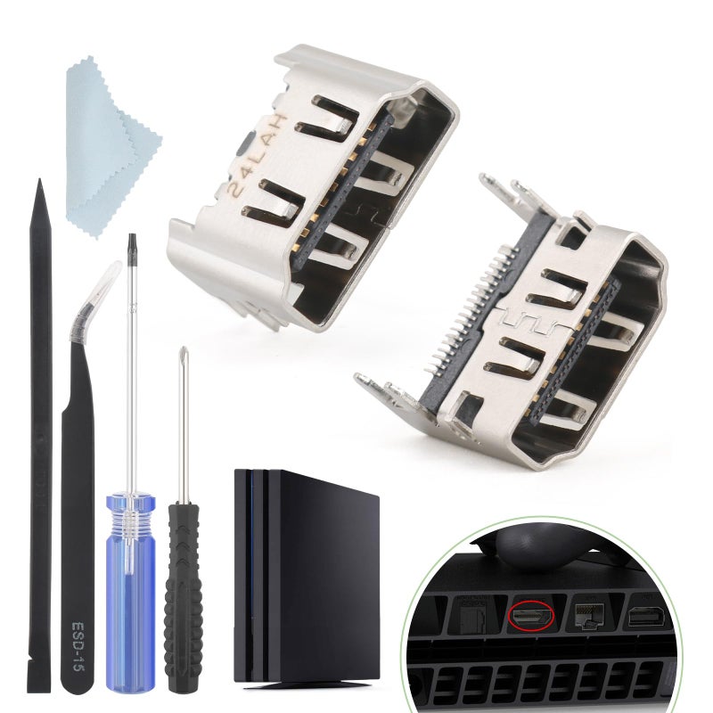 YWLRONG 2PCS for PS4 HDMI Port Replacement for Sony Playstation 4 PS4 Socket Jack Interface Connector for PS4 Console Accessories Parts with Repair Kit - Image 1