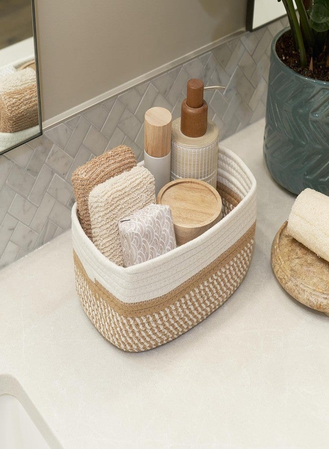 TRENDOZE 100% Natural Jute small box mini rope paper storage Round hamper baby nursery tray bucket for Living Kitchen, Office, Drawing Room,fruits, kitchen, office, Set of 3 (WHITE BEIGE) - Image 5