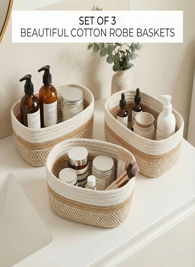 TRENDOZE 100% Natural Jute small box mini rope paper storage Round hamper baby nursery tray bucket for Living Kitchen, Office, Drawing Room,fruits, kitchen, office, Set of 3 (WHITE BEIGE) - Image 3