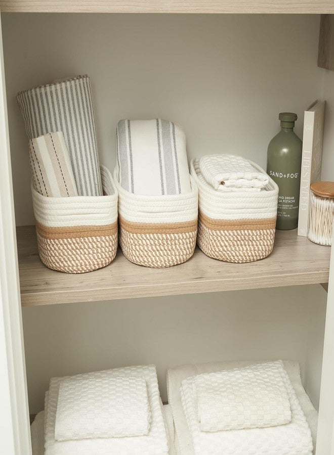 TRENDOZE 100% Natural Jute small box mini rope paper storage Round hamper baby nursery tray bucket for Living Kitchen, Office, Drawing Room,fruits, kitchen, office, Set of 3 (WHITE BEIGE) - Image 2