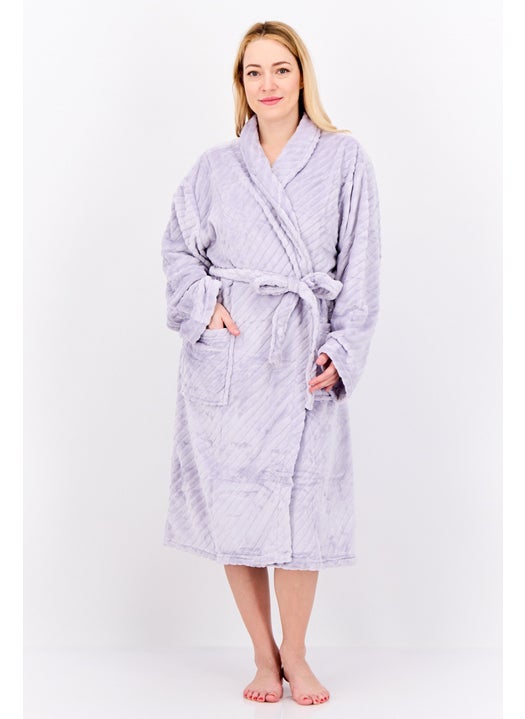 Women Belted Bath Robe, Lavender
