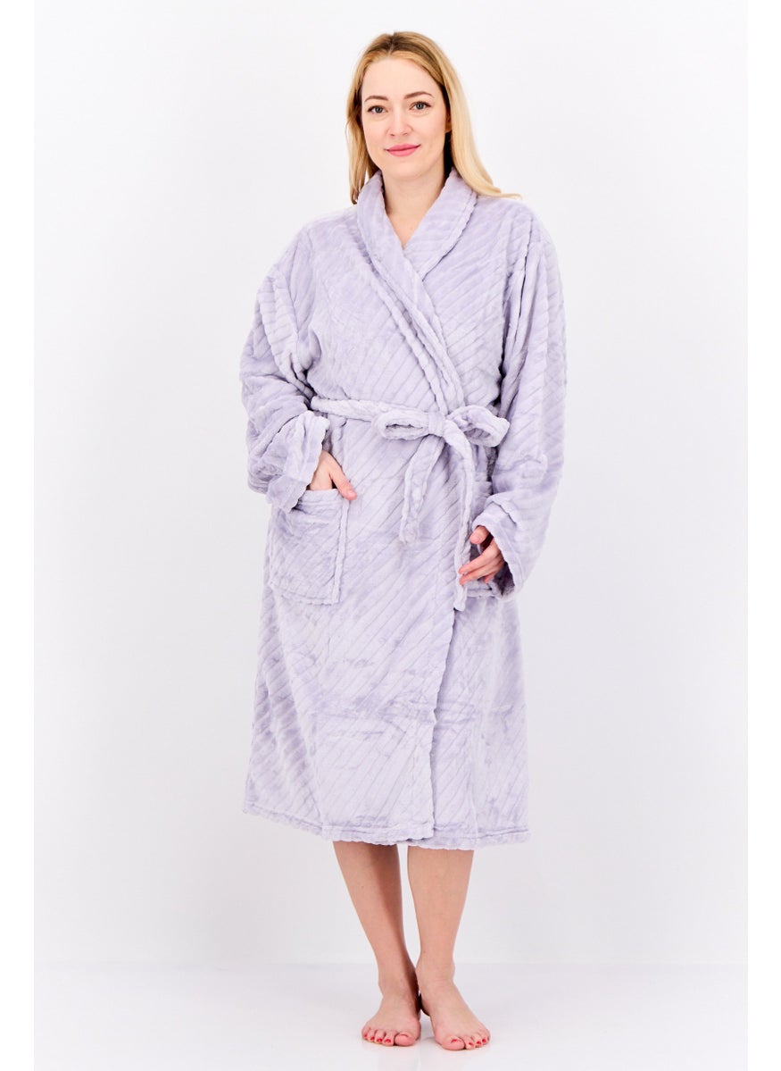 Women Belted Bath Robe, Lavender