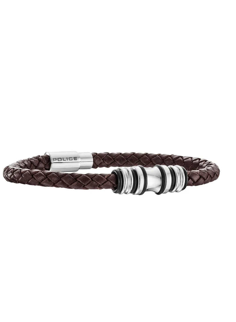 Silver Stainless Steel and Brown Leather Bracelet for Men