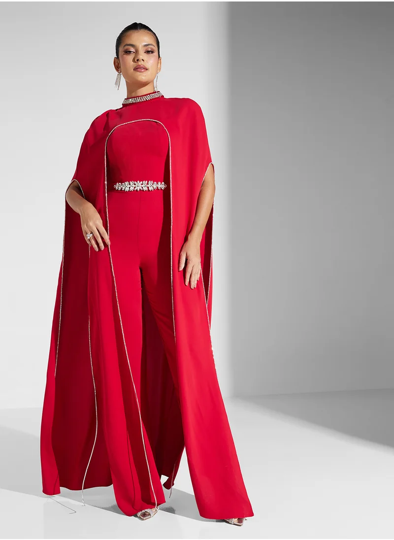 Akadia Fashion crystal cape jumpsuit