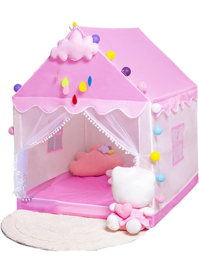 Beauenty Kids Playhouse with LED Lights and Coral Fleece Mat, Children's Play Tent Activity Center, Cute Princess Castle Game House for Girls, Suitable for bedrooms, living room, backyards, parks (Pink Color, Size 51" x 47" x 41")  - Image 1