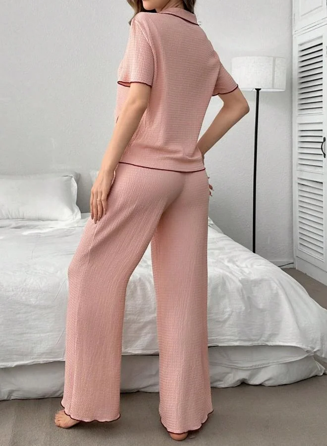 تايك تو Light Pink Cherry Embroidery Shirt and Pyjama Set