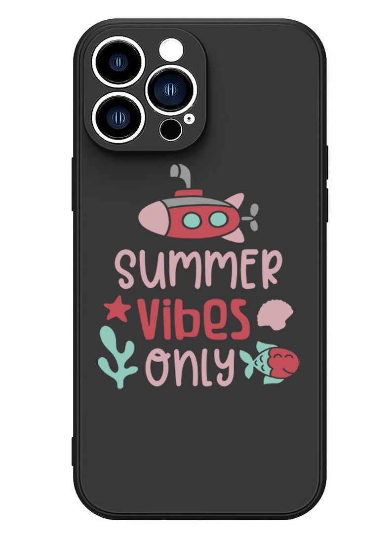 Theodor Protective Slim Fit Case Liquid Silicone Cover with Full Body Protection Anti-Scratch Shockproof Case For iPhone 15 Pro Max Black - Summer vibes only - Image 1