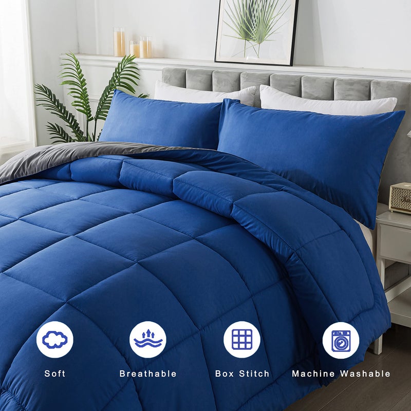 DOWNCOOL Twin Comforter Set -All Season Bedding Comforters Sets with 1 Pillow Case -2 Pieces Bed Set Down Alternative Comforter Set -Blue/Grey Twin Bedding Sets(64"x88") - Image 3