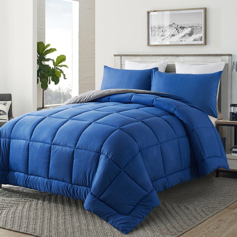 DOWNCOOL Twin Comforter Set -All Season Bedding Comforters Sets with 1 Pillow Case -2 Pieces Bed Set Down Alternative Comforter Set -Blue/Grey Twin Bedding Sets(64"x88") - Image 2