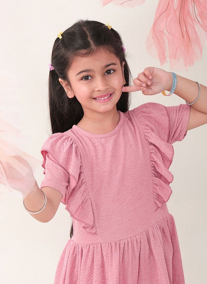 BONKIDS Rose Gold Satin Fit & Flare Dress for Girls - Image 5