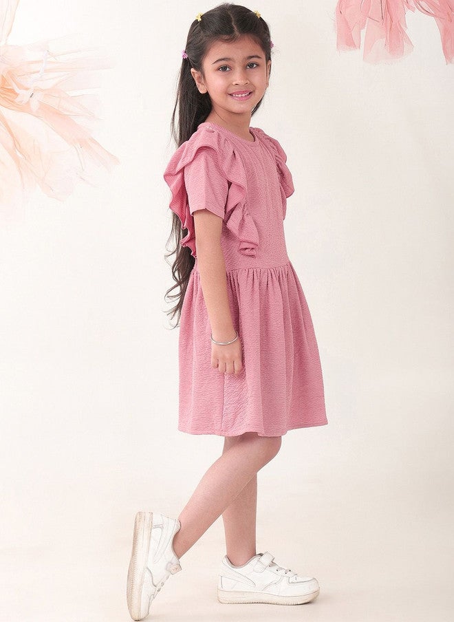 BONKIDS Rose Gold Satin Fit & Flare Dress for Girls - Image 3