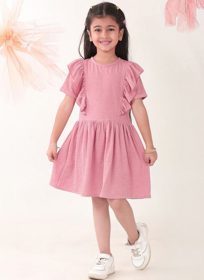 BONKIDS Rose Gold Satin Fit & Flare Dress for Girls - Image 1