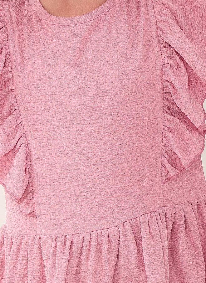 BONKIDS Rose Gold Satin Fit & Flare Dress for Girls - Image 4