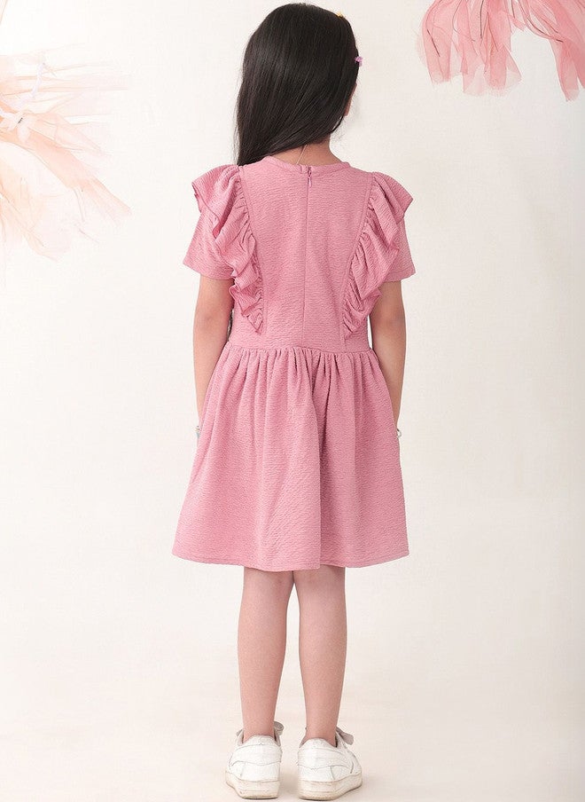 BONKIDS Rose Gold Satin Fit & Flare Dress for Girls - Image 2