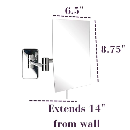 JERDON Wall Mount Makeup Mirror with 5X Magnification - 8.75” x 6.5” Rectangular Mirror Extends 14” – Chrome Finish – Model JRT695C - Image 3