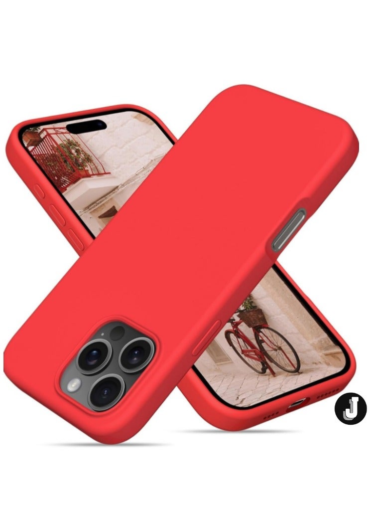 JAJEEK "New Soft Liquid Silicone Gel Case for iPhone 16 Pro Max – Full Body Shockproof Protection, Matte Finish & Soft Microfiber Lining (Red)" - Image 1