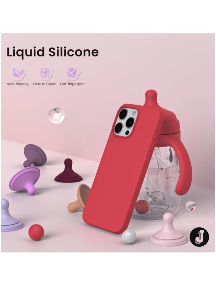 JAJEEK "New Soft Liquid Silicone Gel Case for iPhone 16 Pro Max – Full Body Shockproof Protection, Matte Finish & Soft Microfiber Lining (Red)" - Image 4
