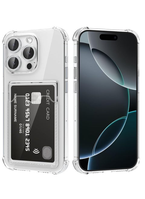 Case for iPhone 16 Pro  Soft TPU Silicone Transparent Camera Protection Case with Card Holder Wallet Lens Anti-Scratch Card Cover