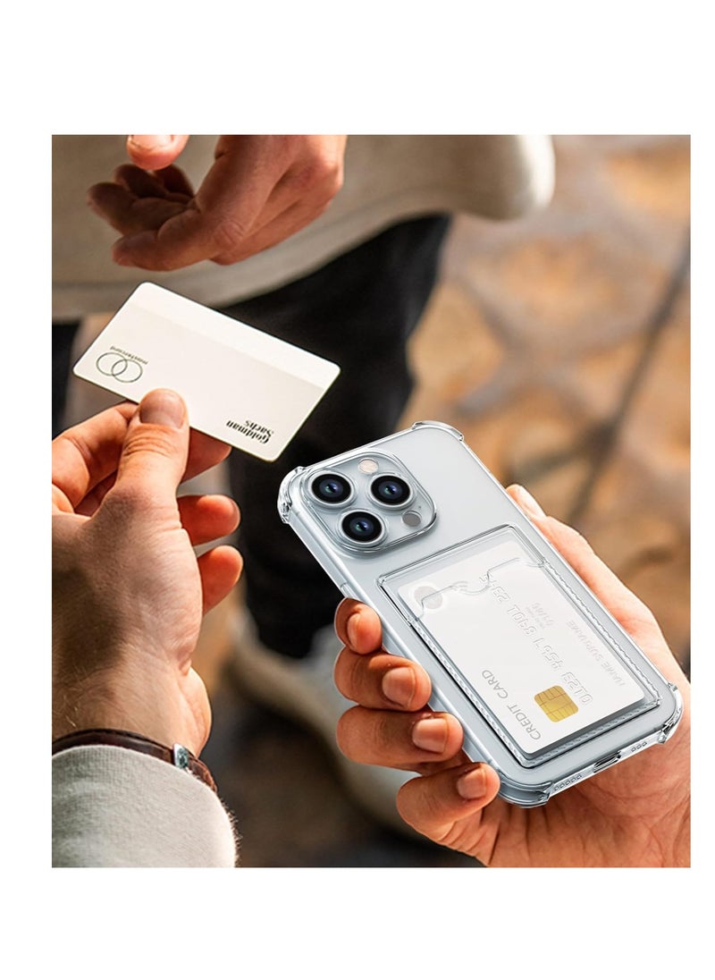 Case for iPhone 16 Pro  Soft TPU Silicone Transparent Camera Protection Case with Card Holder Wallet Lens Anti-Scratch Card Cover