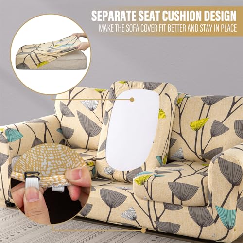 Lamberia Printed Sofa Cover High Stretch Sofa Slipcovers 2 Piece Armchair Slipcover with One Separate Cushion Cover Elastic Bottom Floral Pattern (Dandelion, Armchair) - Image 4