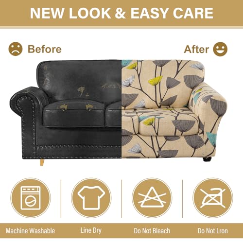 Lamberia Printed Sofa Cover High Stretch Sofa Slipcovers 2 Piece Armchair Slipcover with One Separate Cushion Cover Elastic Bottom Floral Pattern (Dandelion, Armchair) - Image 5