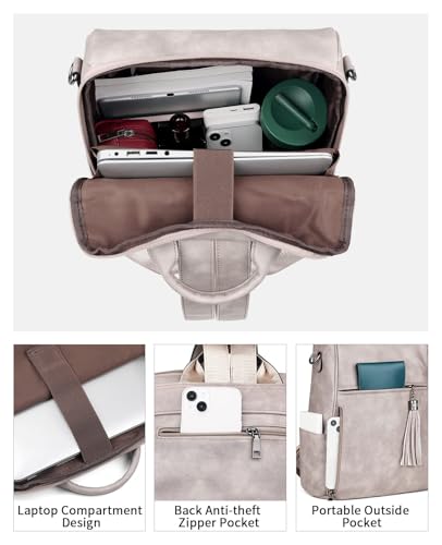 FADEON Laptop Backpack Purse for Women Large Designer PU Leather Laptop Bag, Ladies Computer Shoulder Bags - Image 2
