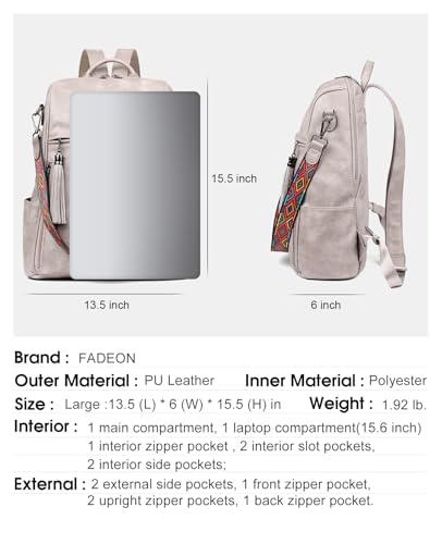 FADEON Laptop Backpack Purse for Women Large Designer PU Leather Laptop Bag, Ladies Computer Shoulder Bags - Image 3