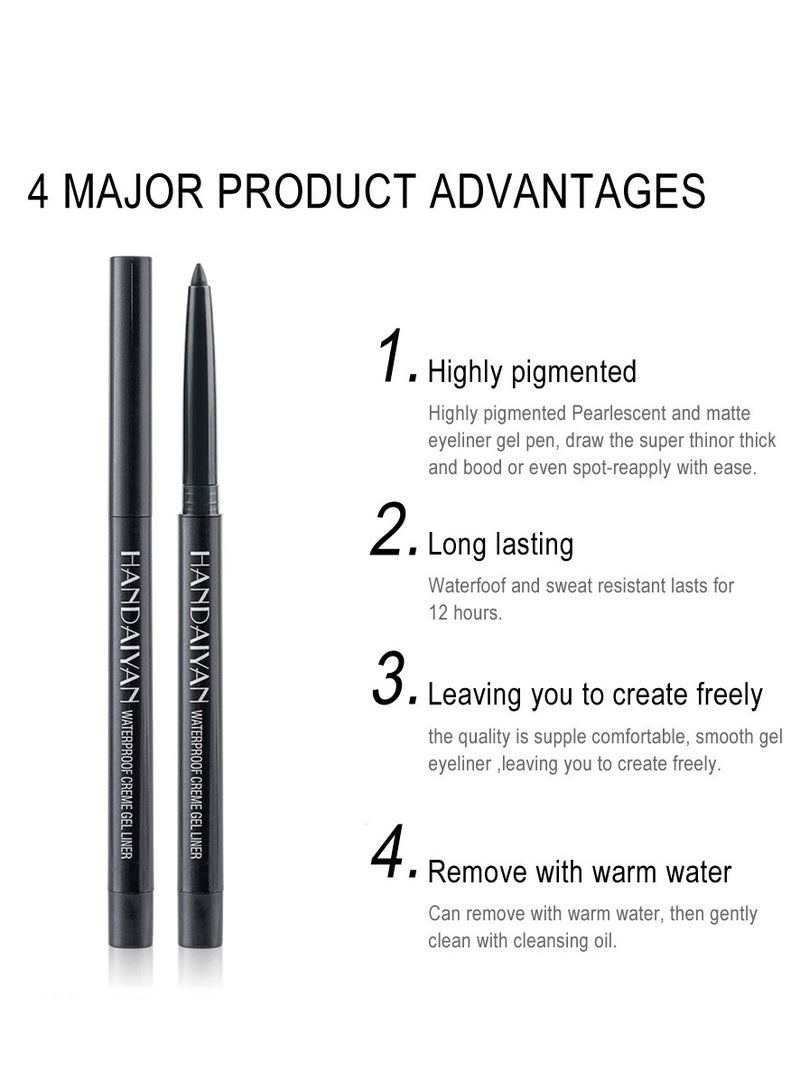Handaiyan Professional Makeup Eye Liner Waterproof Long Lasting,Smudge-Resistant Sharpenable Cream Eyeliners Pencil High Performance Glide-On Pen Vegan,High Pigment,Nude With Shimmer Finish Black  - Image 5