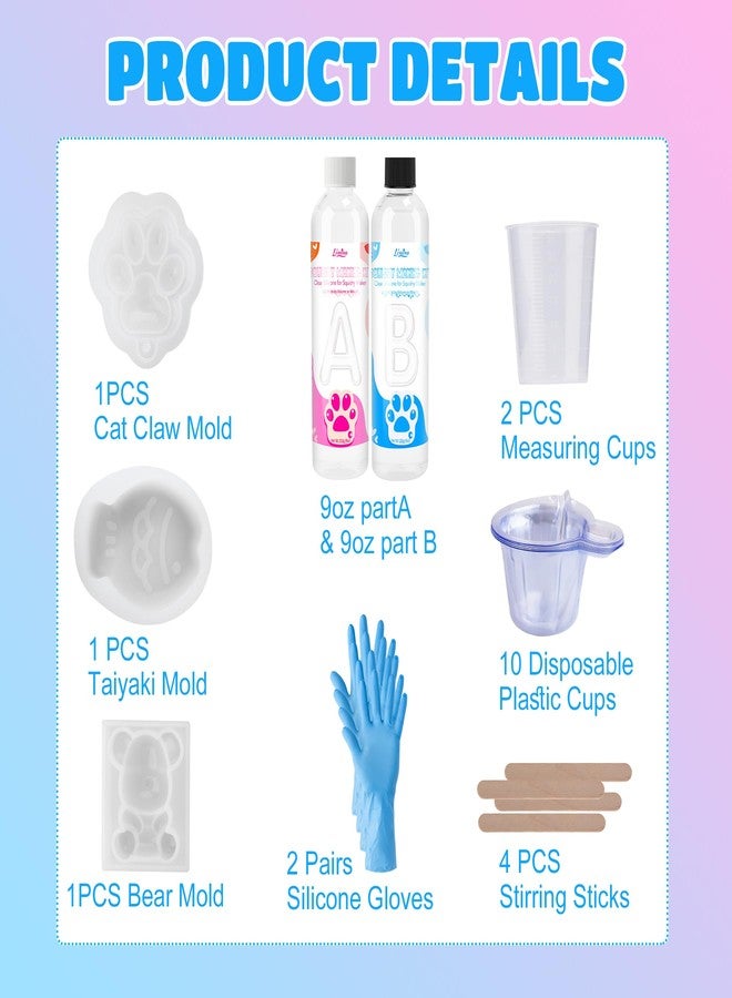 Limino Transparent Liquid Silicone for Taba Squishy Kit - 18oz 1:1 Ratio Mixed Super Soft Silicone Rubber for Squishies Making, Perfect DIY Stress Relief Gift Making Kit for Squishy Maker, Bear, Cat's Paw - Image 2