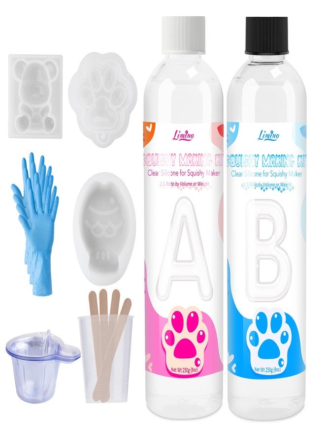 Limino Transparent Liquid Silicone for Taba Squishy Kit - 18oz 1:1 Ratio Mixed Super Soft Silicone Rubber for Squishies Making, Perfect DIY Stress Relief Gift Making Kit for Squishy Maker, Bear, Cat's Paw - Image 1