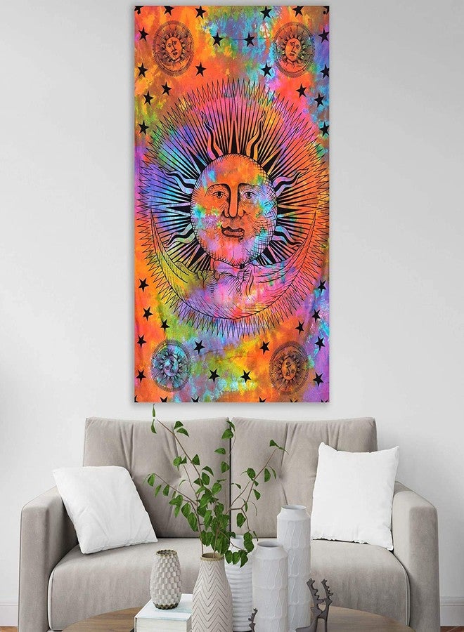 ART WORLD Psychedelic Sun Moon Stars Tie Dye Mandala Tapestry Hippie Hippy Celestial Wall Hanging Indian Bohemian Tapestries (Multi Color, Medium (60X54 Inches)) - Image 2