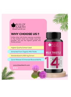 BLISS OF EARTH Bliss of Earth Milk Thistle Capsules Liver Support Supplement 60 Count  500mg Pure Extract Per Serving Organic  Non GMO  500mg Vegan Friendly  - Image 4