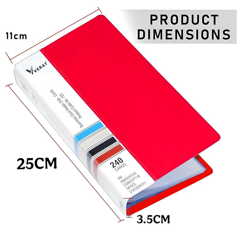VERAT Business Card Holder, 120 Pockets for 240 Cards Business Card Holder | Debit/Credit/Business/Visiting Name ID Card Holder Card Organizer Professional Office Organizer (Red) - Image 2