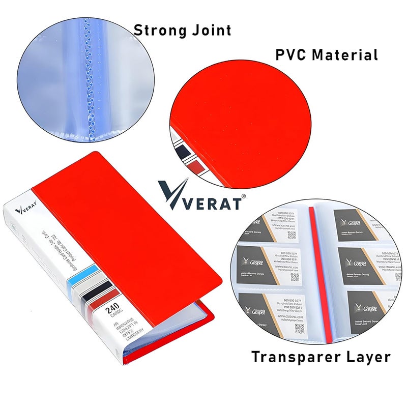 VERAT Business Card Holder, 120 Pockets for 240 Cards Business Card Holder | Debit/Credit/Business/Visiting Name ID Card Holder Card Organizer Professional Office Organizer (Red) - Image 4