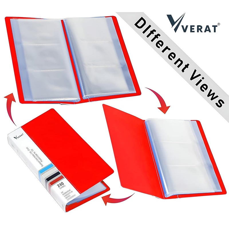 VERAT Business Card Holder, 120 Pockets for 240 Cards Business Card Holder | Debit/Credit/Business/Visiting Name ID Card Holder Card Organizer Professional Office Organizer (Red) - Image 3