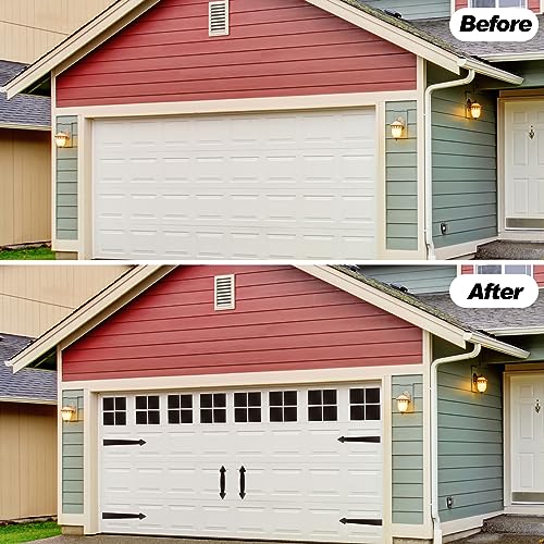 Ferraycle 38 Pcs Magnetic Garage Door Decoration Kit Include 32 Faux Windows 4 Faux Hinges and 2 Handles Magnetic Door Decorative Hardware Garage Door Magnets for 2 Car, Dark Brown(Square) - Image 5