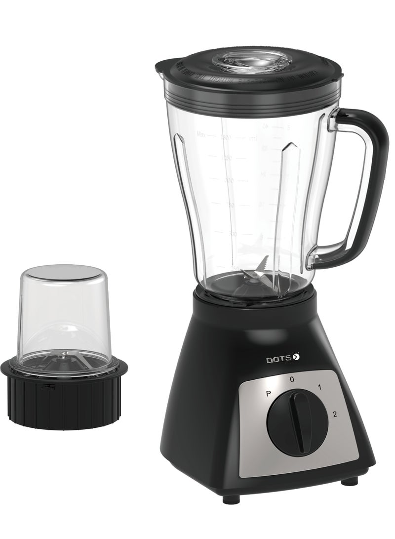 دوتس خلاط كهربائي 500 واط 2 في 1، إبريق بلاستيك 1.5 لتر + مطحنة، شفرات 4، سرعتان مع Pulse