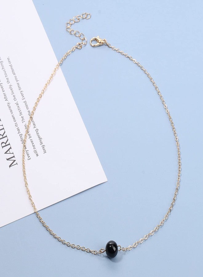 Yheakne Boho Tourmaline Choker Necklace Gold Pendant Necklaces Chain Black Bead Necklaces Minimalist Necklace Chain Jewelry for Women - Image 3
