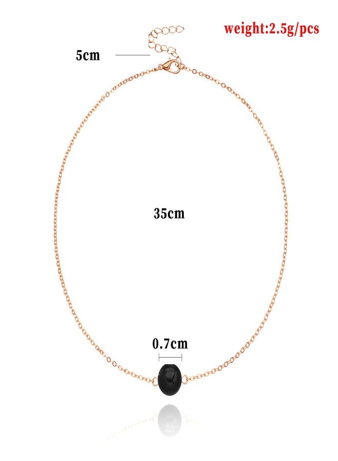 Yheakne Boho Tourmaline Choker Necklace Gold Pendant Necklaces Chain Black Bead Necklaces Minimalist Necklace Chain Jewelry for Women - Image 4