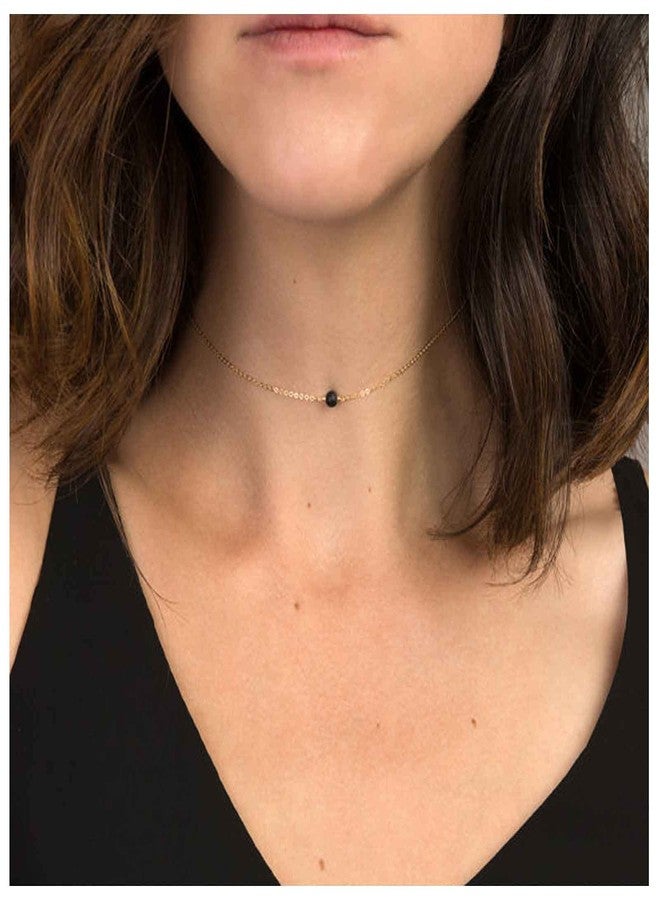 Yheakne Boho Tourmaline Choker Necklace Gold Pendant Necklaces Chain Black Bead Necklaces Minimalist Necklace Chain Jewelry for Women - Image 2