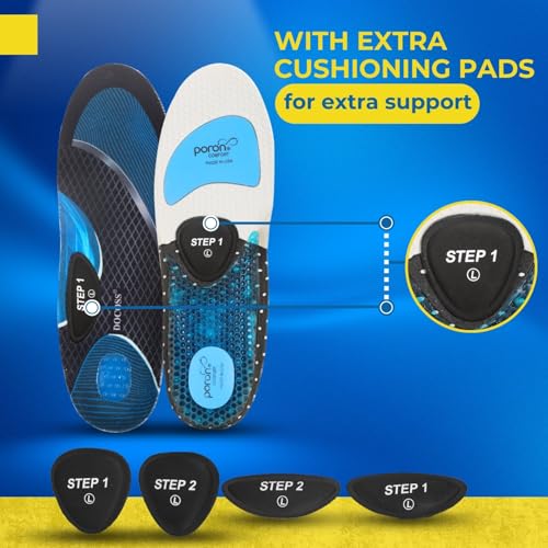 DOCOSS x Poron(USA Make) Gel Insoles For Men,Women Orthopedic Insole for Flat Feet with Attachments For Extra Comfort & Patented Dual Gel Design, Medial Arch Support Footwear,Ideal For Loose Shoes or Replacing Existing Insoles/Inserts, Shock Absorbing Foot Sole Pain Relief (Small /UK 3-6/EU 35-40) - Image 3